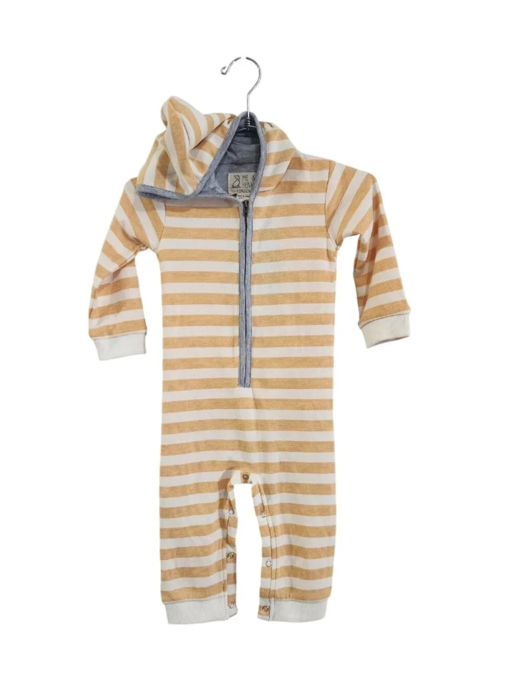 NWT - ME & HENRY Light Orange Stripe Hooded Romper - 100% cotton - Size 12/18m